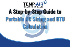 Featured image for a blog post titled "A Step-by-Step Guide to Portable AC Sizing and BTU Calculation" with a blue background.